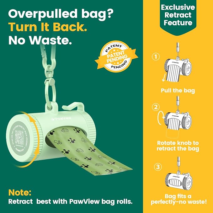 Dog Poop Bags Rolls with Retractable Poop Bag Holder, Leak Proof and Extra Thick Lavender Pet Waste Bags, 70% Recycled GRS Certified, 1 Dispenser and 105 Bags for Doggy Walking & Cat Litter