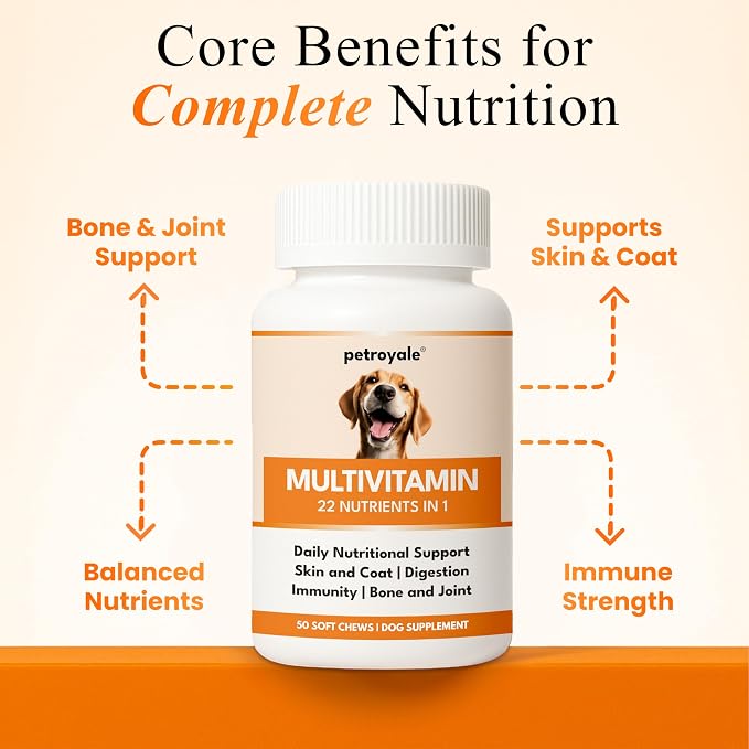 22 in 1 Dog Multivitamin Chews - Taurine Dog Multivitamin & Taurine Supplements for Dog - Dog Vitamins & Supplements for Joints, Skin, Coat & Immunity - Daily Multivitamin (50 Soft Chews)