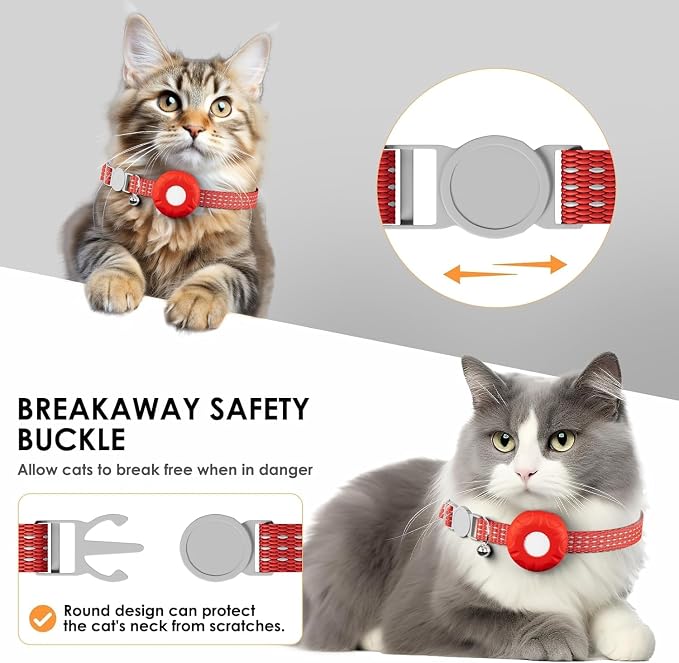 Cat Tracker,Mini GPS Tracker for Cats,No Monthly Fee Smart Pet Activity Tracker,Compatible with Apple Find My(iOS Only),Anti-Lost Finder Tag for Vehicles,Pets,Kids,Items(Red)