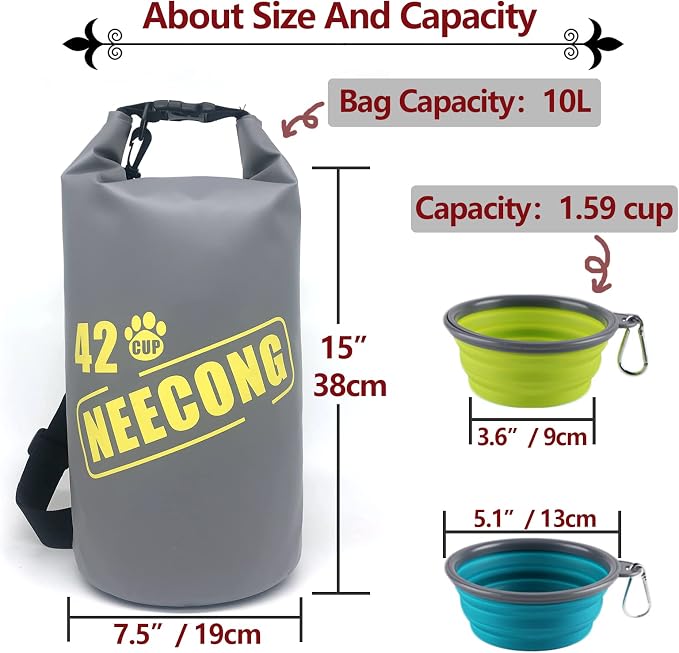 Dog Food Travel Bag with Collapsible Bowls, 42 Cup, 10L