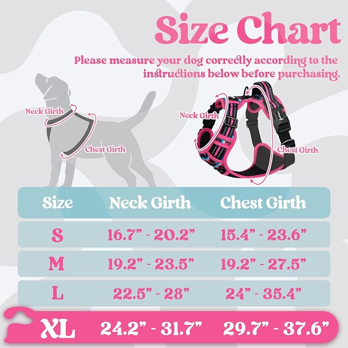 rabbitgoo Dog Harness for Large, Updated Easy On & Off with 3 Buckles | No Pull No Choke, Walking with 2 Clips and Handle, Adjustable Soft Reflective, Mountain Rose, X-large