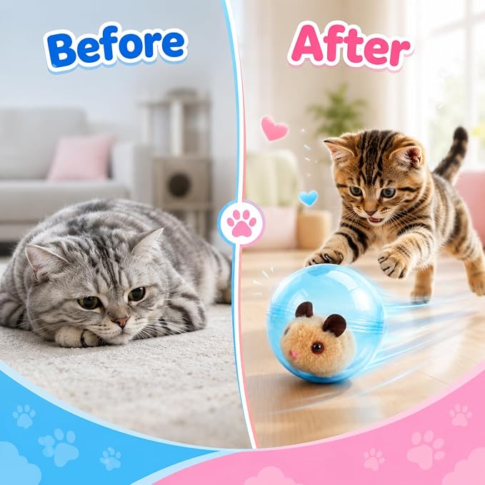 360° Self-Rolling Interactive Cat Toy Ball (Brown, Mouse) | Automatic Rolling Pet Toy, Pet Fun Indoor Motion Activated Exercise Toys for Cats Dogs