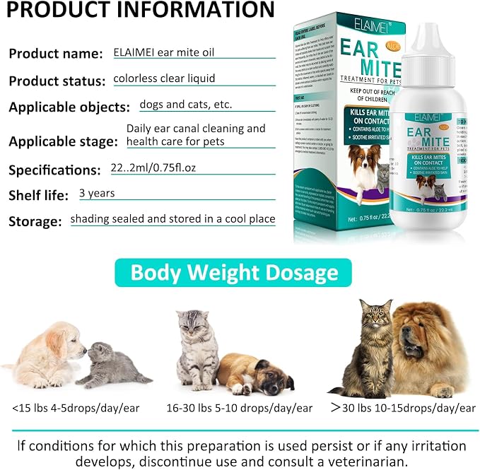 Ear Mites Clean for Dogs & Cat with Aloe Vera, 0.75oz