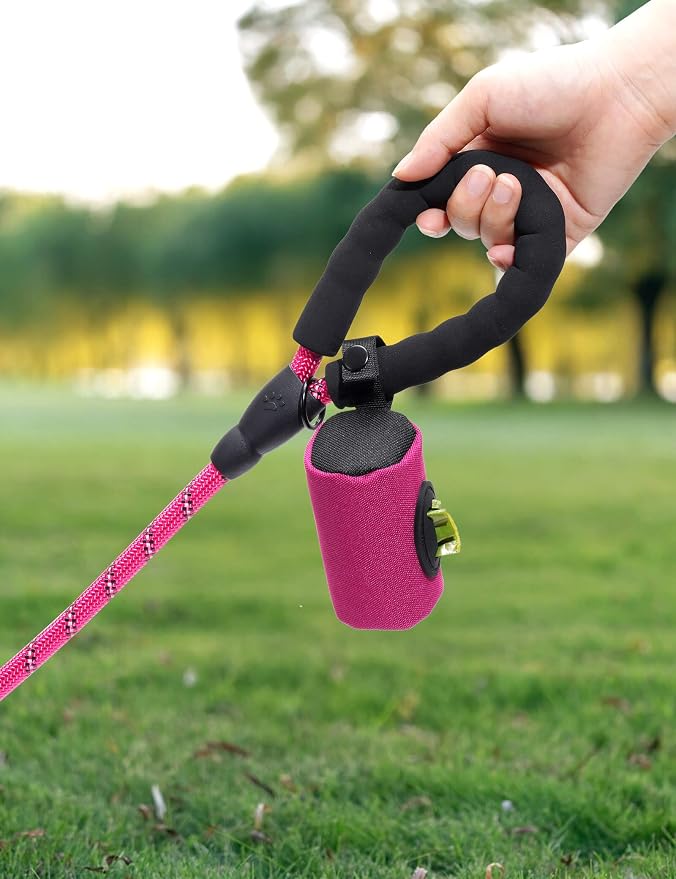 Gobeigo【Easy Pull-Out Version】 Dog Poop Bag Holder,【2-in-1 Hard Plastic Insert & Soft Fabric Bag】Snap-On Strap Dispenser Fits Retractable and Standard Leashes with 1 Roll Bags (Hot Pink)