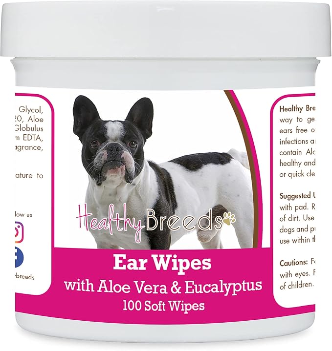 Healthy Breeds French Bulldog Ear Cleaning Wipes with Aloe & Eucalyptus for Dogs 100 Count