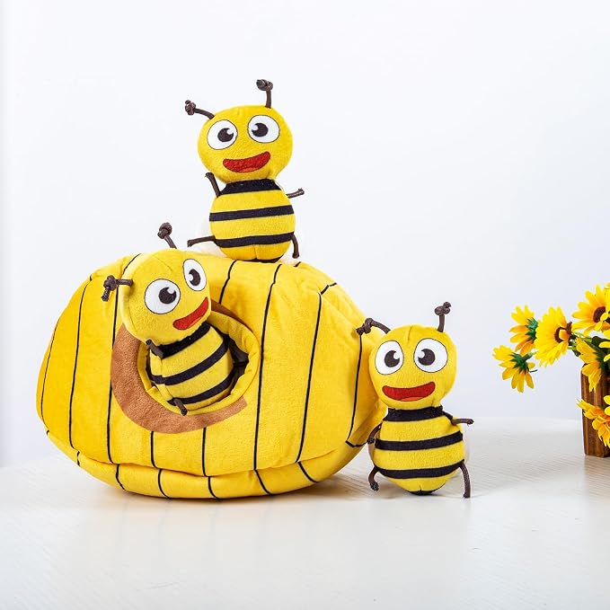 Hollypet Squeaky Hide and Seek Dog Toys for Small and Medium Dogs, Bees | Interactive Plush Stuffed Dog Squeak Toys for Small Medium Sized Dogs and Non-Aggressive Chewers, Puppy Teeth Clean Chew Toys