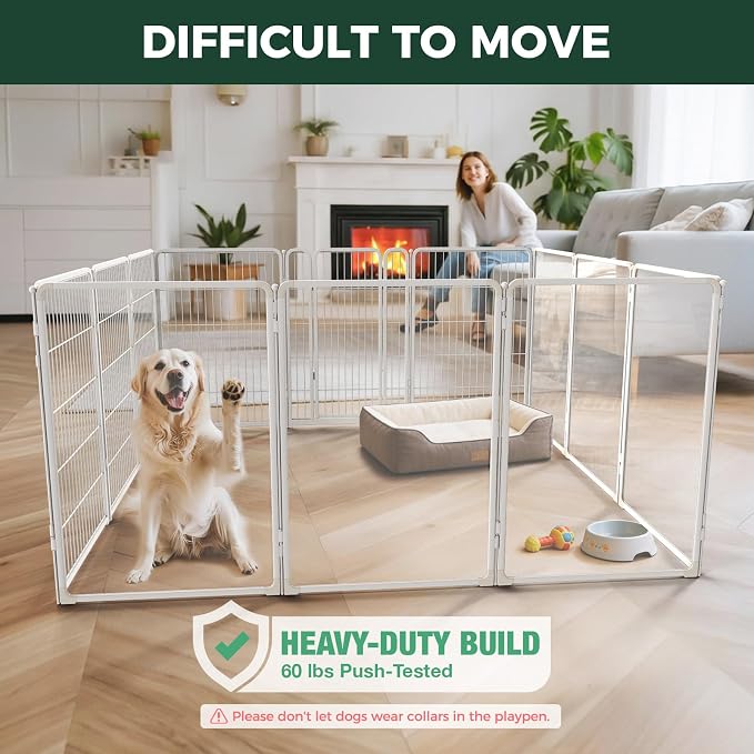 FXW AuraSpace Pro Acrylic & Wire Mesh Indoor Dog Playpen, 40" Height 12 Panels Metal Dog Pen for Medium and Large Dogs, White│Patented