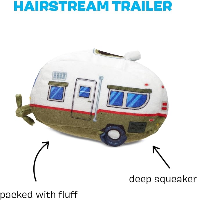 BarkBox Hairstream Trailer Dog Toy - Fun for Dogs | Fluffy Plush RV Toy with Deep Squeaker