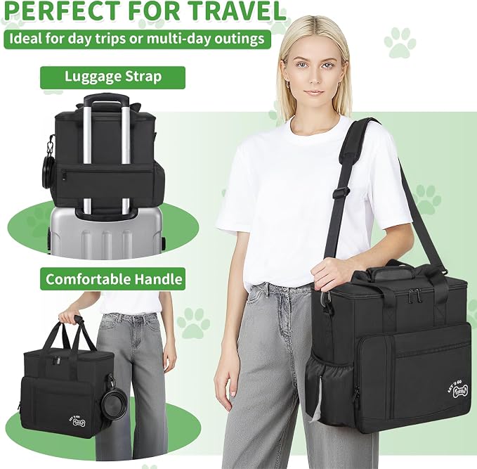 TORIBIO Dog Travel Bag,Large Pet Travel Bag for Supplies with 2 Food Container and Collapsible Bowls,Dog Travel Supplies Organizer Kit for Weekend,Road Trips,Camping