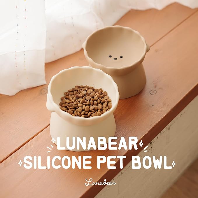 Elevated Dog Bowls, Raised Dog Bowl - Premium Food-Grade Silicone Material, Dog Bowls elevated, Quiet Dog Bowl for Noise-Sensitive Dogs, Non slip, Perfect angle, Cute, Dishwasher Safe (Ivory)