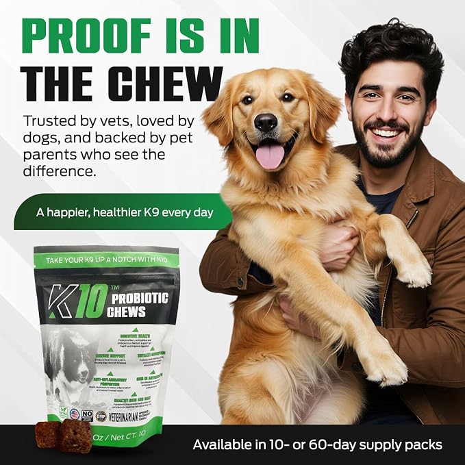 K10 Probiotic Chews for Dogs, Probiotic & Prebiotic Formula, 10 Count