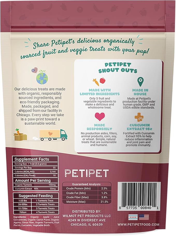 PETIPET Turmeric + Curcumin - Natural, Human-Grade Allergy Relief Soft & Chewy Chews, Hip and Joint Supplement, and Anti-Inflammatory for Dogs