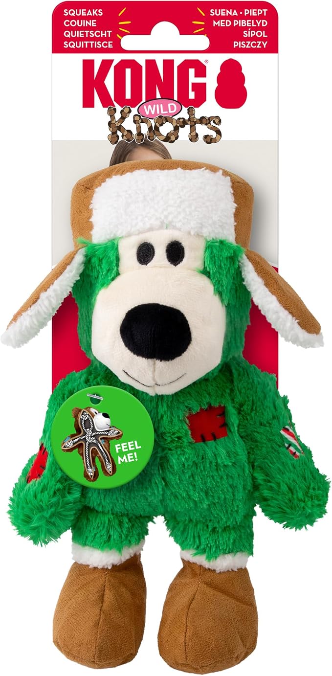 KONG Christmas Winter Hat Wild Knots Bear Dog Toy – (2 Pack, Small/Medium)