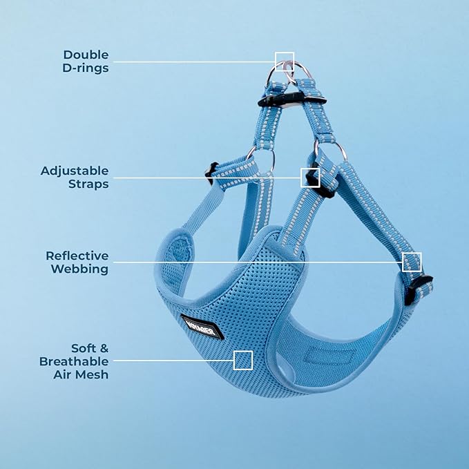 Voyager Step-in Flex Adjustable Dog Harness - Baby Blue, Large | 20 - 25" in Chest, Fully Adjustable, Reflective Bands, All Weather Breathable Air Mesh, Lightweight, Fast Drying