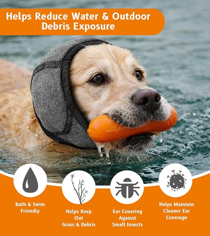 Dog Ear Covers, Noise Protection Dog Ear Muffs, Elastic Waterproof Ear Protector for Hematoma, Bathing, Drying, Swim& Noise Anxiety Relief (L-Head Size (18"~24"))