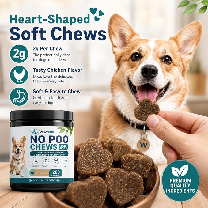 No Poo Chews for Dogs, Stool Eating Deterrent Soft Chews with Probiotics & Digestive Enzymes, Supports Healthy Digestion & Gut Balance, Helps Discourage Poop Eating Habits, 200 Count