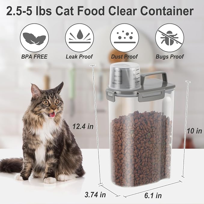 Dog Cat Food Storage Container with Cup (Dark Olive, 2.5L (2 pack))
