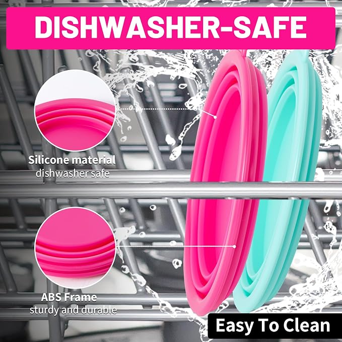 SLSON Macaron Collapsible Dog Bowl, 2 Pack, Small, Bright Pink & Bright Green