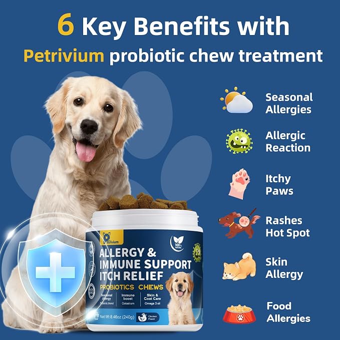 Dog Allergy Relief Chews, Helps Relieve Itchy Skin, Paw Licking & Ear Irritation, Dog Allergy Supplement with Probiotics for Skin & Immune Support, Colostrum & Fish Oil