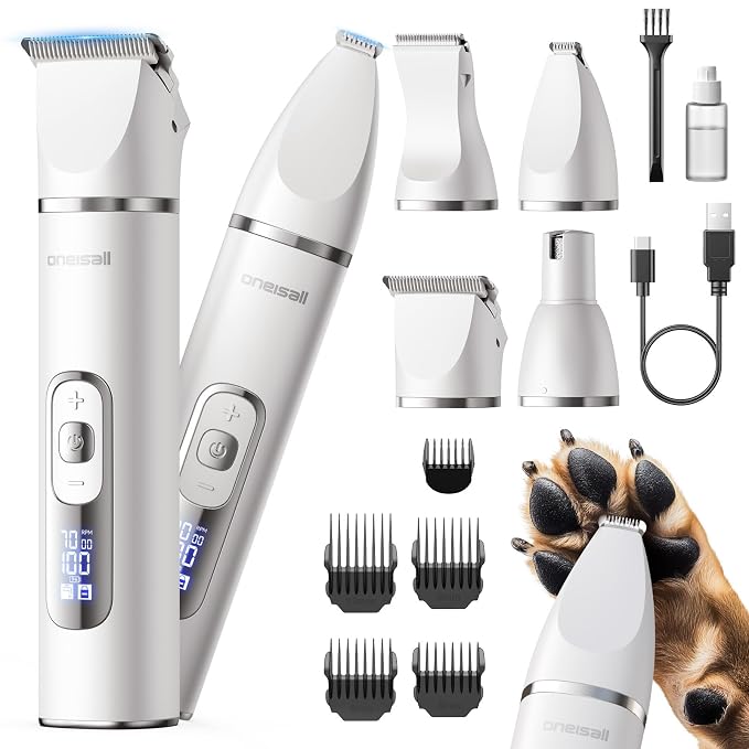 oneisall 4-in-1 Dog Grooming Kit with LCD Display - White