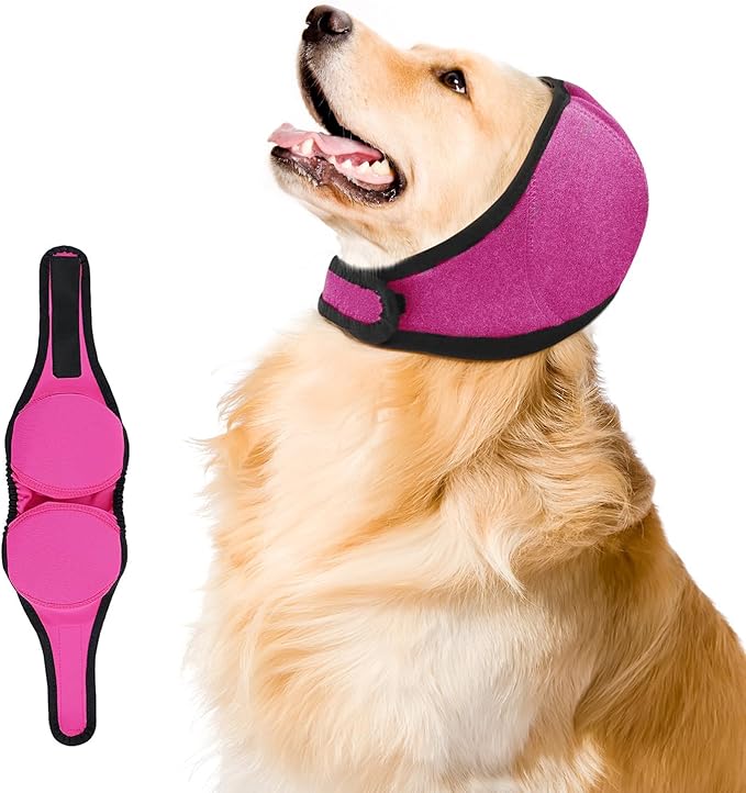 Upgraded Dog Ear Muffs for Noise Protection & Bath, NoShake EarWrap for Hematoma Prevention, Drying & Anxiety Relief, Elastic Waterproof Dog Ear Protector with Soundproof Sponge (Pink, Medium)