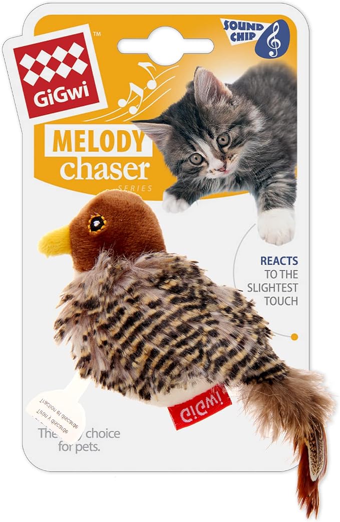 GiGwi Interactive Cat Toys Squeaky, Stimulated Chirping Bird Toy Making Noise,Automatic Chirp Bird Cat Toy with Feather Tail, Melody Chaser Play and Squeak Kitten Toy for Boredom | Interactive Cat Toy, Stimulates Hunting Instinct, Relieves Boredom for ...