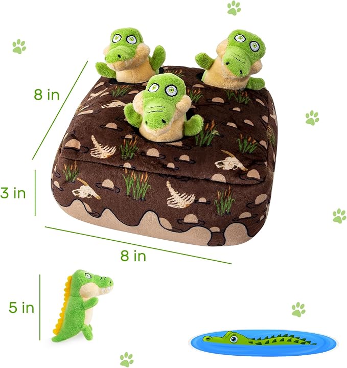 Hollypet Squeaky Hide and Seek Dog Toys for Small and Medium, Crocodile | Interactive Plush Stuffed Dog Squeak Toys for Small Medium Sized Dogs and Non-Aggressive Chewers, Puppy Teeth Clean Chew Toys