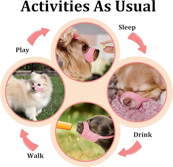 Fabric Dog Muzzle for Short Snout Small Dogs Chihuahuas Anti-Bite | Fits Shih Tzu Pomeranian Yorkshire Brachycephalic Dog, Grooming Vet Visits Walking Use, Prevent Chewing, Soft | Pink, XS