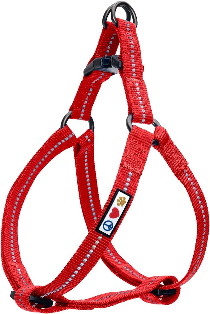 Pawtitas Recycled Reflective Step-in Dog Harness – Adjustable No-Pull Vest for Puppies to Seniors, Safe & Comfortable S Red