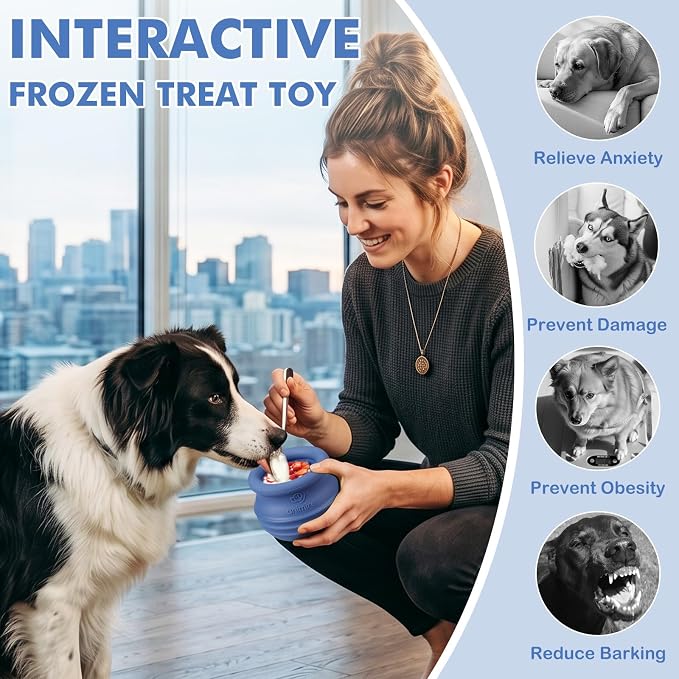 Treat Dispensing Dog Toy, Long-Lasting Interactive Puzzle Toys for Dogs, Stuffable Dog Enrichment Frozen Lick Treat Toy for Boredom, BPA Free Silicone Fetch Catch Chew Toy (Dark Blue,L)