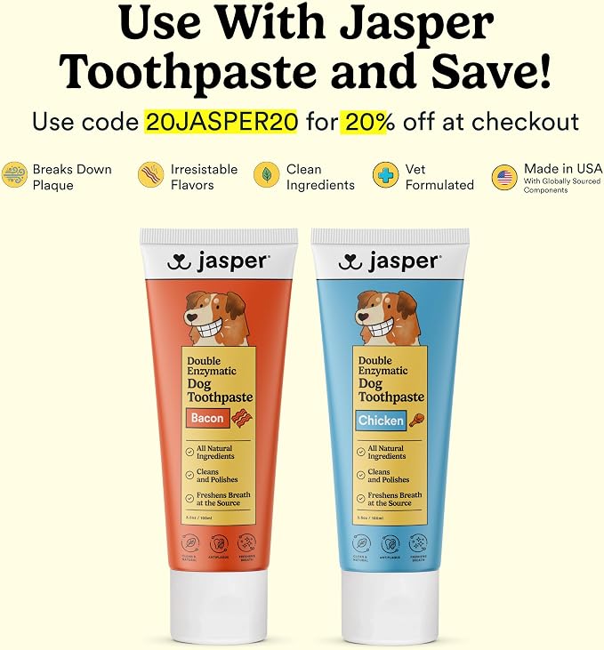 Jasper Dog Toothbrush, 360 Dog Tooth Brushing Kit, Finger Toothbrush, Cat Tooth Brush, Teeth Cleaning, Pet Tooth Brush for Small & Large Pets, Pet Toothpaste Not Included, 4-Pack Clear