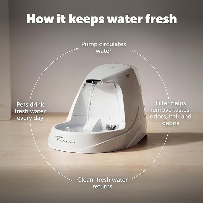 PetSafe Drinkwell Platinum Cat Water Fountain - Pet Fountain for All Pet Sizes, Encourages More Drinking, Includes 12-Pack of Replaceable Carbon Filters, Indoor Use, Grey (168 oz/5L)