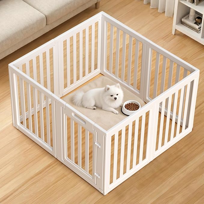 Dog Playpen, Clear Dog Pen, Dog Pen Indoor, Easy to Install and Remove Dog Play Pen, Puppy Playpen Suitable for Dogs, Cats,Dog Playpen Indoor (White, 23.6 inch Height, 8 Panels)