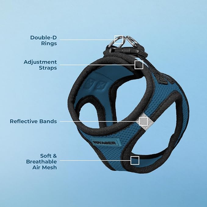 Voyager Step-in Air Dog Vest Harness - Blue/Black Trim, X-Small | 13 - 14.5" in Chest, Reflective Bands, All Weather Breathable Air Mesh, Cats Compatible, Lightweight, Fast Drying