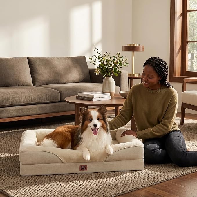 EHEYCIGA Orthopedic Memory Foam Dog Bed - Medium 35x22in, Beige