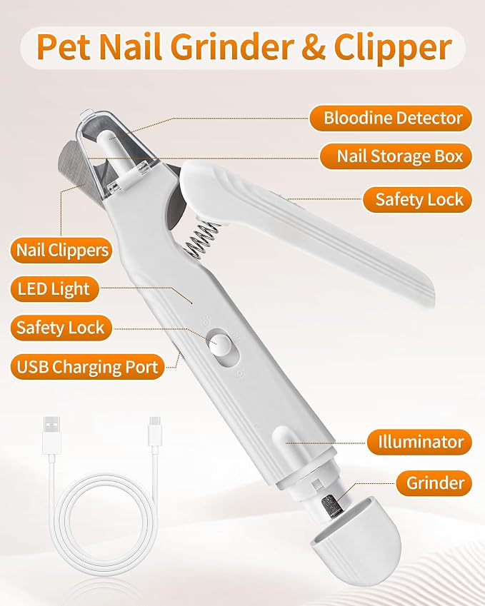 2-in-1 Cat Nail Clippers & Grinder with Light, Safety Guard & Quick Sensor