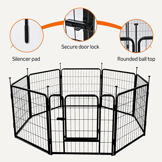 Amazon Basics Dog Playpen, 8 Panels Metal Fence with Door, Foldable for Indoor and Outdoor Use, Suitable for Small to Medium Sized Dogs, 30 Inch Height, Black