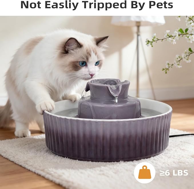 Ceramic Cat Water Fountain, 2.1L/71oz Cupcake Pet Water Fountain for Cats and Dogs, Automatic Pet Drinking Fountain,Double Filtration System, Easy to Clean, 360°Drinking Water(Gradient Purple)