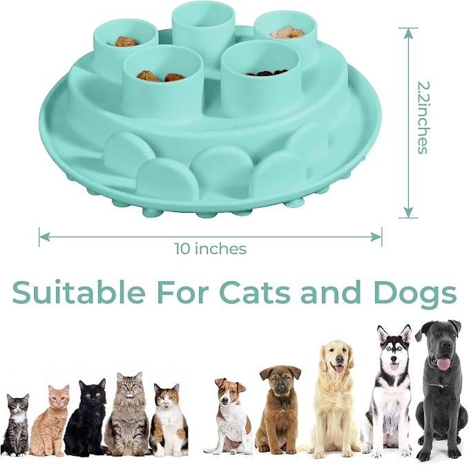 Puzzle Feeder Slow Feeder, Interactive Cat Puzzle Toy for Mental Stimulation, Silicone Cat Enrichment Toys, Reduces Boredom and Trains Intelligence, Green
