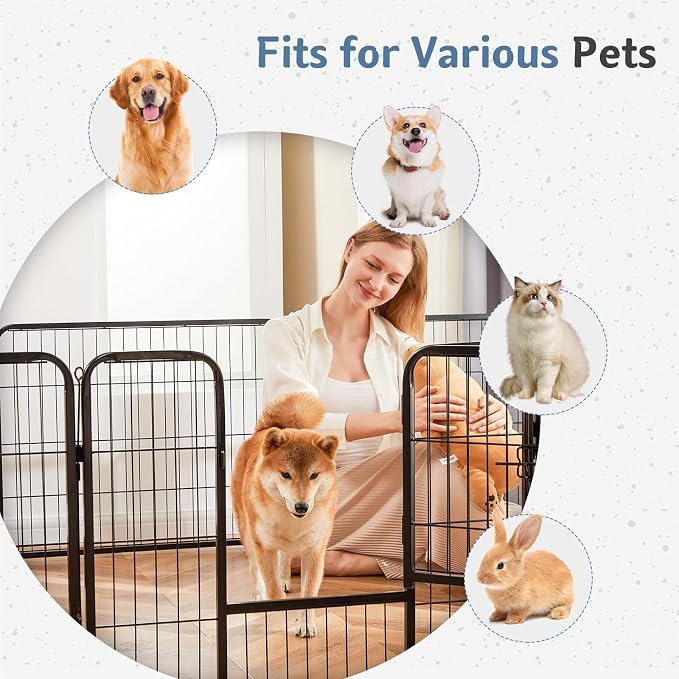DUMOS Dog Playpen Indoor/Outdoor, Metal, 32in, 8 Panels, Foldable with Door