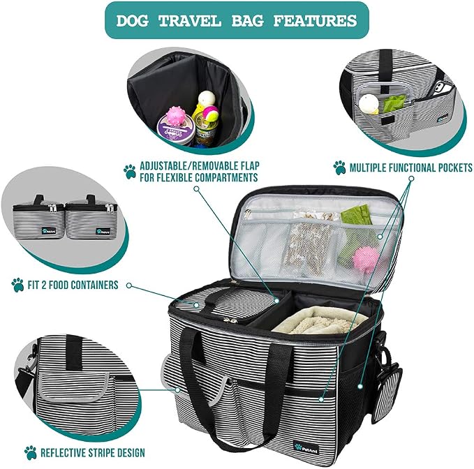 PetAmi Dog and Cat Travel Bag, Stripe Black, Medium