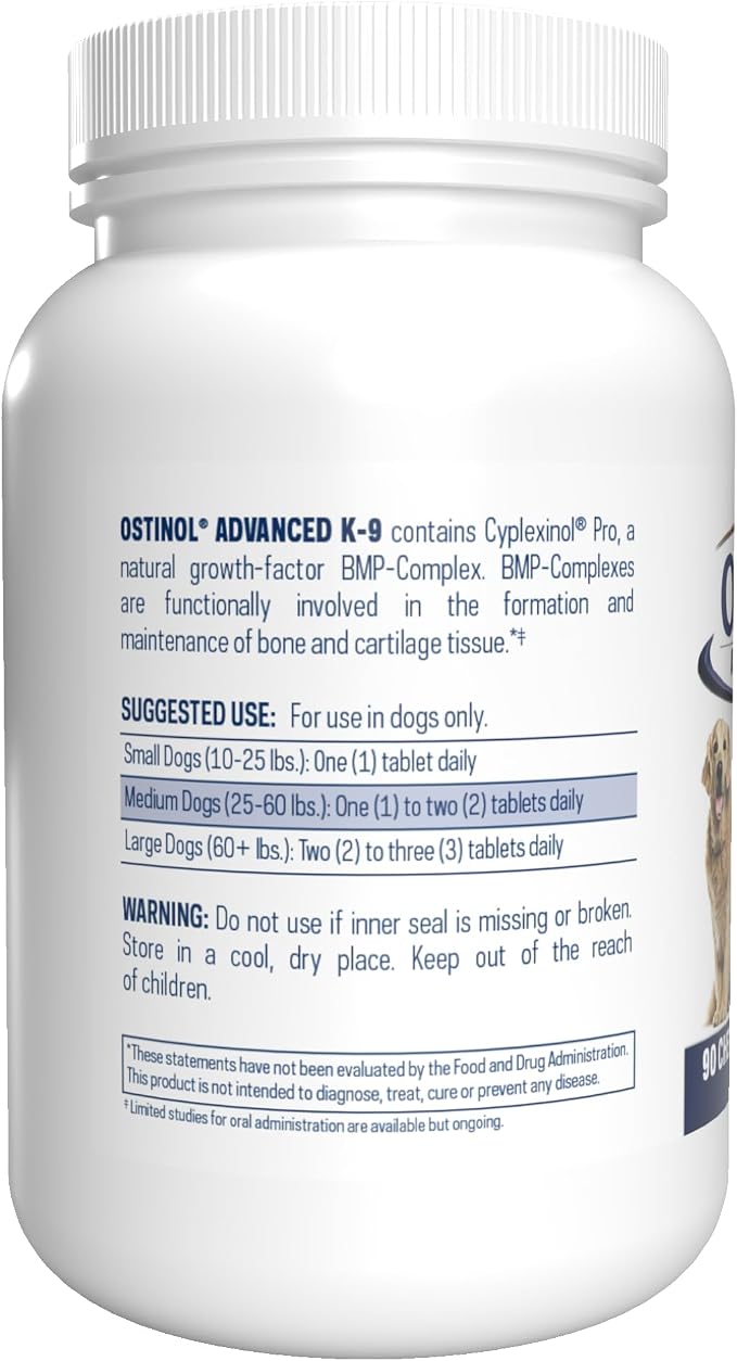 ZyCal Ostinol Advanced K-9 Joint Supplement for Dogs – Bioactive Protein Complex with Cyplexinol® Pro 50mg | Bone & Joint Dog Supplement | 90 Chewable Bone-Shaped Tablets