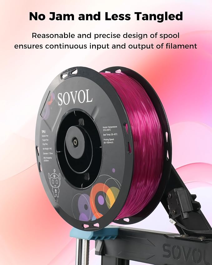 Sovol TPU Filament 1.75mm, 95A Soft TPU Flexible 3D Printer Filament with High Elasticity, 1kg (2.2lbs), Dimensional Accuracy +/- 0.03 mm, Fit Most FDM Printer, Clear Rose Red