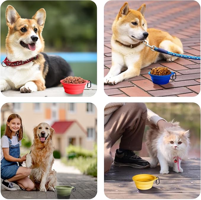 PetBonus Collapsible Dog Bowls, 2 Pack, Black, Red