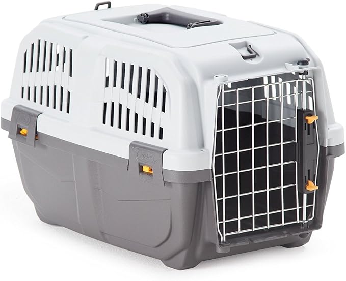 Skudo by MidWest 19-Inch Travel Carrier, Gray, Fits Pets up to 10 lbs | Hard-Sided Pet Carrier, Travel Crate with Handle, Ventilated Design, Locking Tabs, Easy Assembly