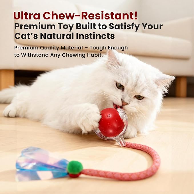 Rocfish Durable Interactive Cat Toys for Indoor Cats (red, 03) | Smart Automatic Cat Chase Ball Toy, Upgraded Speedy Tail Kitten Toy for Bored Indoor Adult Pets
