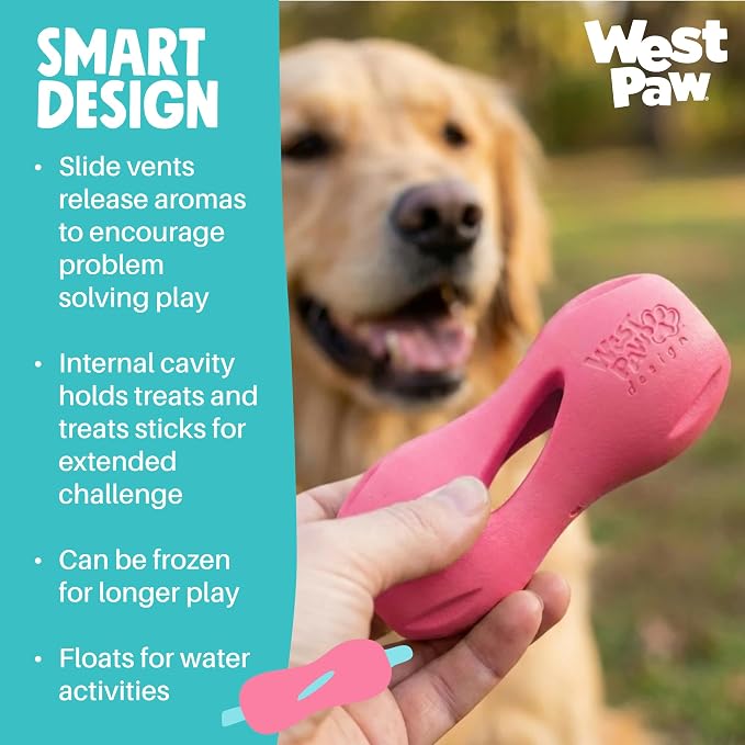 WEST PAW Qwizl Durable Zogoflex Dog Puzzle Toy for Mental Stimulation, and Enrichment - Treat Dispensing for Bully Sticks and Dental Sticks - Dishwasher Safe - Made in USA - Small - Teal