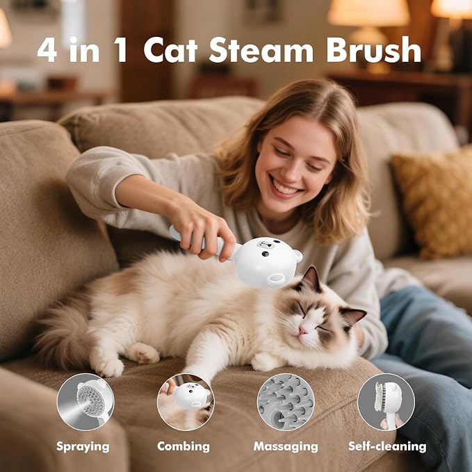 Self Cleaning Pet Steam Brush for Indoor Cats & Dogs Shedding & Grooming