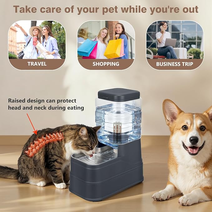 1.6 Gallon Pet Automatic Dog Water Dispenser Cat Gravity Waterer Feeder with Stainless Steel, 1.6 Gallon, Polyester