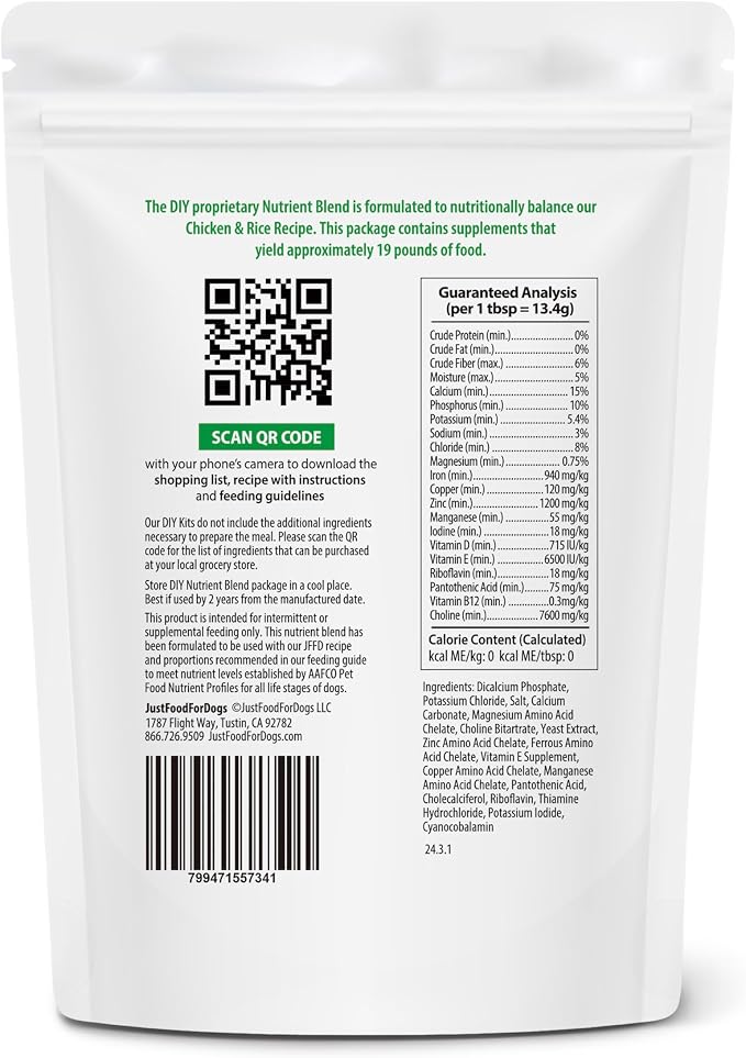 JustFoodForDogs DIY Nutrient Blend for Homemade Dog Food, Chicken & White Rice, (Pack of 2)